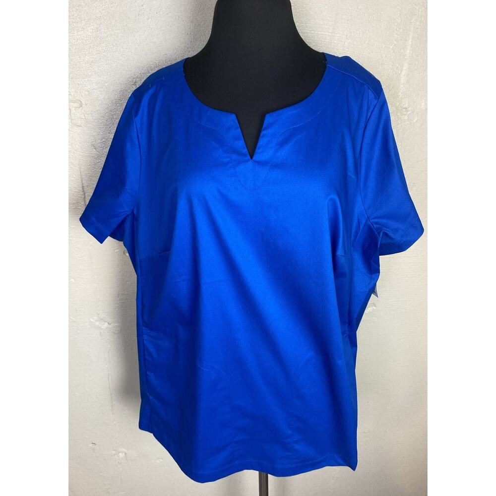 Amazon Essentials Women's Classic Fit Split Neck Crew Scrub Top 2XL Royal Blue